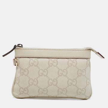 Gucci Light Grey Guccissima Leather Zip Pouch