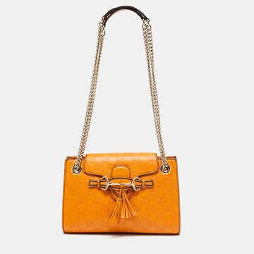 Gucci Orange Guccissima Leather Small Emily Chain Shoulder Bag