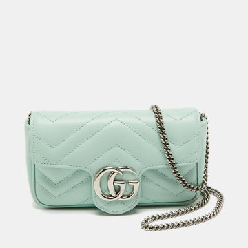 Gucci Mint Green Matelasse Leather Super Mini GG Marmont Shoulder Bag