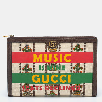 Gucci Cream/Brown Canvas And Leather Music is Mine Pouch