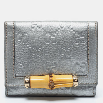 Gucci Silver Guccissima Leather Bamboo Bar Compact Wallet