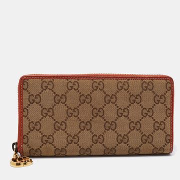 Gucci Beige/Orange GG Canvas and Leather Zip Around Wallet