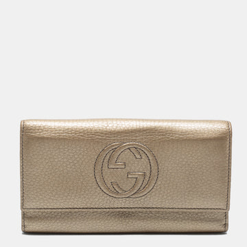 Gucci Metallic Beige Leather Soho Flap Continental Wallet