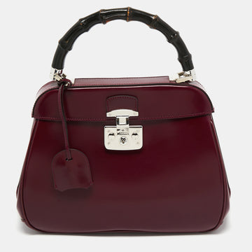 Gucci Burgundy Leather Bamboo Lady Lock Top Handle Bag