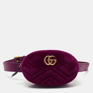 Gucci Purple Matelasse Velvet GG Marmont Belt Bag