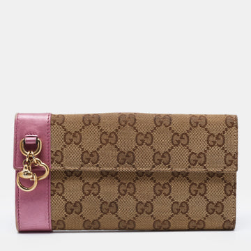 Gucci Beige/Metallic Pink Guccisima Canvas and Leather Heart Charm Continental Wallet