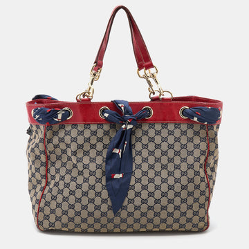 Gucci Beige/Red GG Canvas and Leather Positano Tote