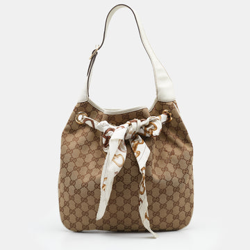 Gucci Beige/White GG Canvas and Leather Positano Scarf Hobo