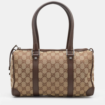 Gucci Beige/Brown GG Canvas and Leather Boston Bag