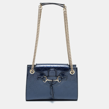 Gucci Blue Guccissima Patent Leather Small Emily Chain Shoulder Bag