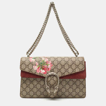 Gucci Beige/Burgundy Bloom GG Supreme Canvas and Suede Small Dionysus Shoulder Bag