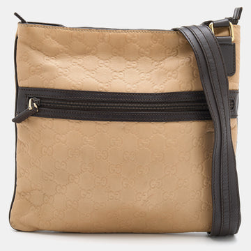 Gucci Beige/Brown Guccissima Leather Medium Flat Messenger Bag