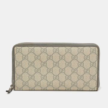 Gucci Beige GG Supreme Canvas and Leather Zip Around Long Wallet