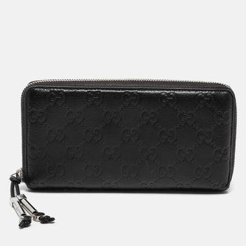 Gucci Black Guccissima Leather Continental Zip Around Wallet