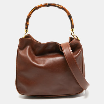 Gucci Brown Leather Bamboo Top Handle Bag