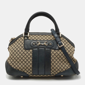 Gucci Beige/Blue Diamante Canvas and Leather Catherine Satchel