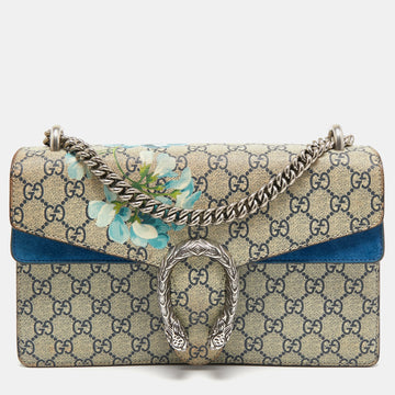Gucci Blue/Beige GG Supreme Canvas and Suede Small Dionysus Blooms Shoulder Bag