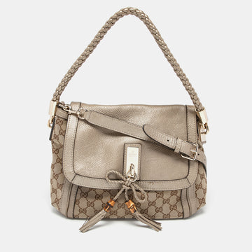 Gucci Beige/Gold GG Canvas and Leather Bella Flap Bag