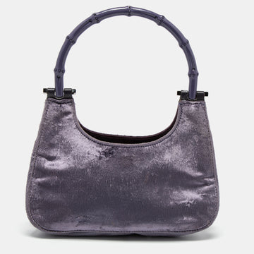 Gucci Purple Velvet Bamboo Top Handle Bag