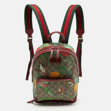 Gucci Red/Beige GG Supreme Canvas and Leather Tian Print Backpack