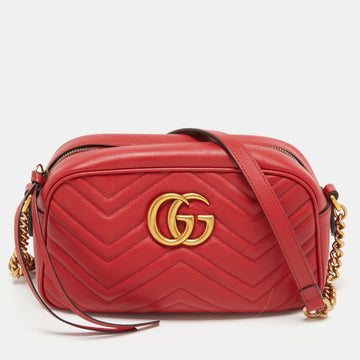 Gucci Red Matelasse Leather Small GG Marmont Camera Bag