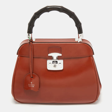 Gucci Brown Glossy Leather Medium Lady Lock Top Handle Bag