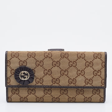 Gucci Beige/Brown GG Canvas and Leather Flap Continental Wallet