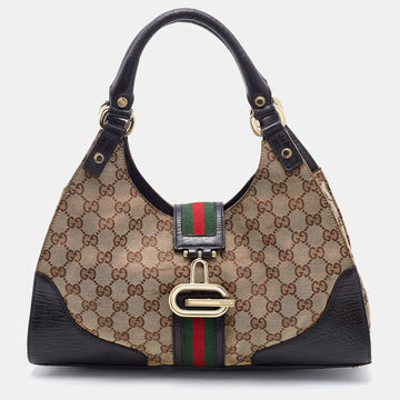 Gucci Beige/Brown GG Canvas and Leather Junco Shoulder Bag