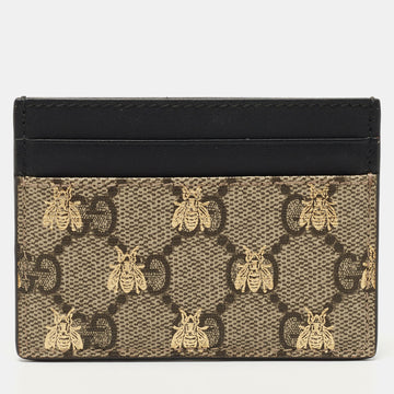Gucci Beige/Black GG Supreme Canvas and Leather Bee Card Holder
