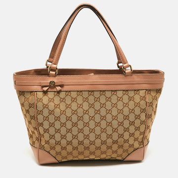 GUCCI Beige GG Canvas Mayfair Bow Tote