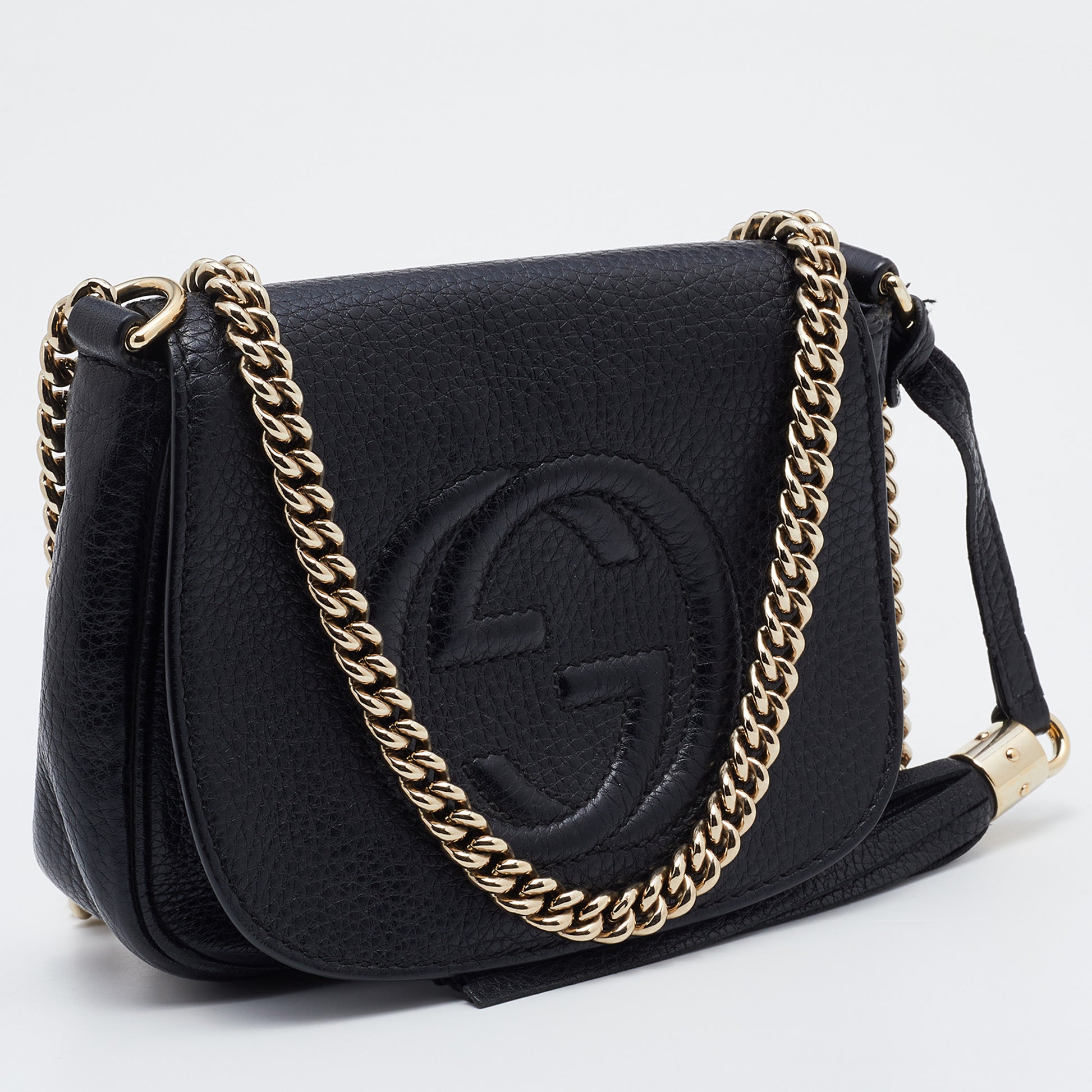 Gucci Black Leather Soho Flap Chain Crossbody Bag