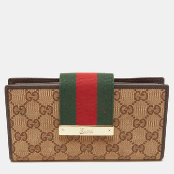 Gucci Beige/Ebony GG Canvas and Leather Ladies Web Continental Wallet