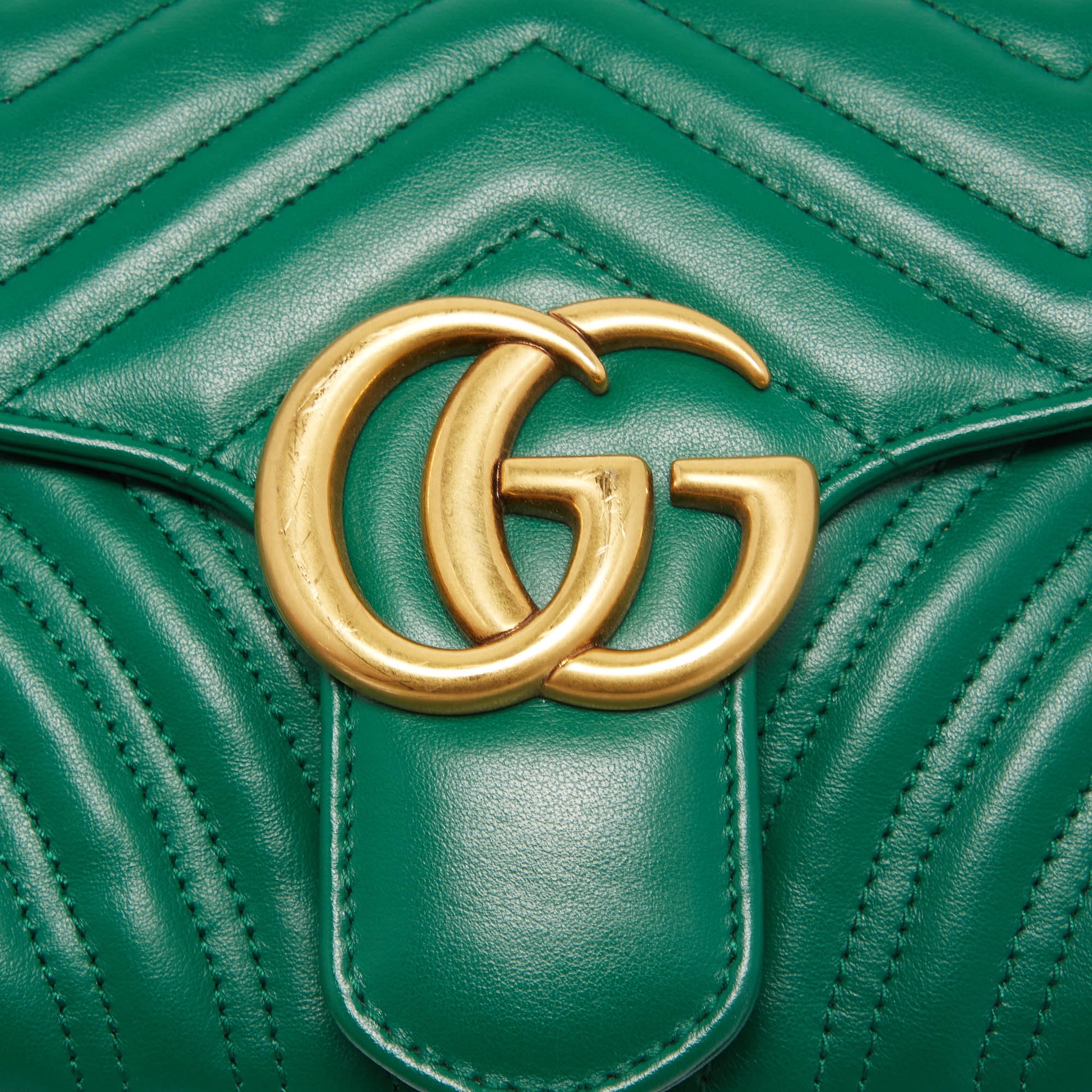 Gucci Green Leather GG Marmont Shoulder Bag Small QFB1BI1LGH006