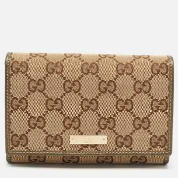 Gucci Beige GG Canvas and Leather Logo Flap Wallet