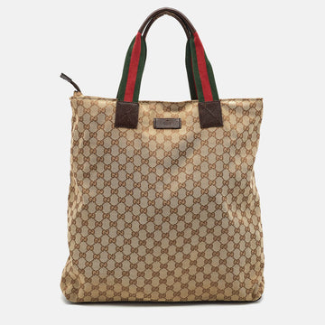 Gucci Beige/Brown GG Canvas Web Handle Vertical Tote
