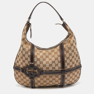 Gucci Beige/Brown GG Canvas and Leather Royal Hobo