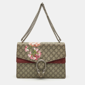 Gucci Beige GG Supreme Canvas and Suede Medium Blooms Dionysus Shoulder Bag