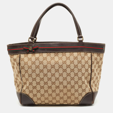 GUCCI Brown/Beige GG Canvas and Leather Medium Mayfair Web Tote