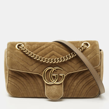 Gucci Beige Matelasse Velvet Small GG Marmont Shoulder Bag