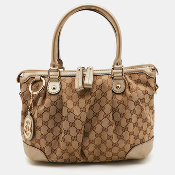 GUCCI Beige GG Canvas and Leather Sukey Tote