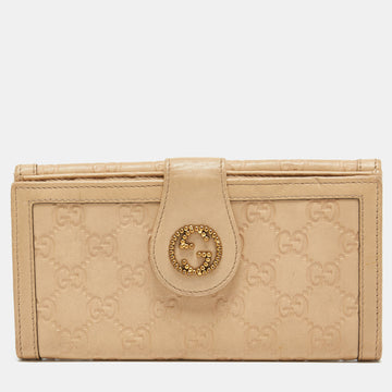GUCCI Beige ssima Leather Continental Wallet