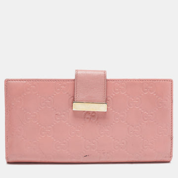 GUCCI Pink ssima Leather Metal Flap Continental Wallet