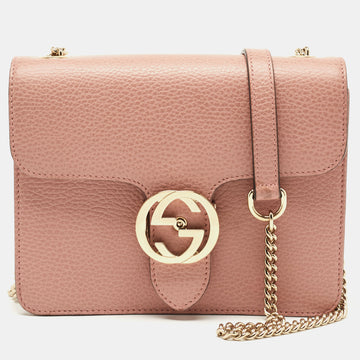 GUCCI Pink Leather Dollar Interlocking G Crossbody Bag