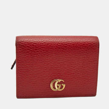 GUCCI Red Leather GG Marmont Flap Card Case