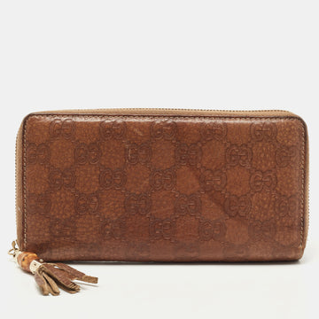 GUCCI Brown ssima Leather Bamboo Tassel Zip Around Wallet