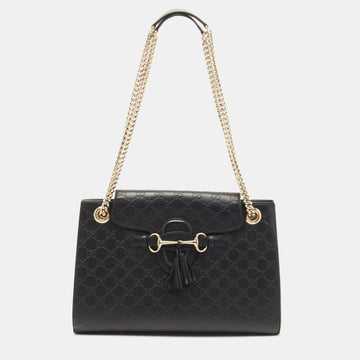 GUCCI Black ssima Leather Large Emily Chain Shoulder Bag