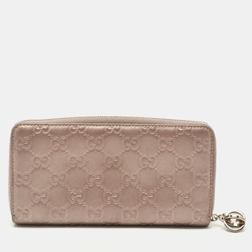 GUCCI Metallic Lilac ssima Leather Zip Around Wallet