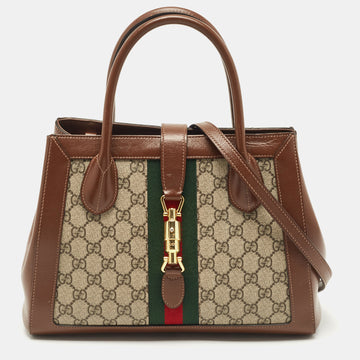 GUCCI Brown/Beige GG Supreme Canvas and Leather Medium Web Jackie 1961 Tote