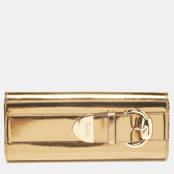 GUCCI Gold Patent Leather Buckle Continental Wallet