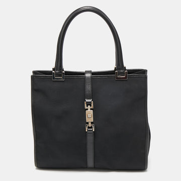 GUCCI Black Nylon and Leather Jackie O Tote